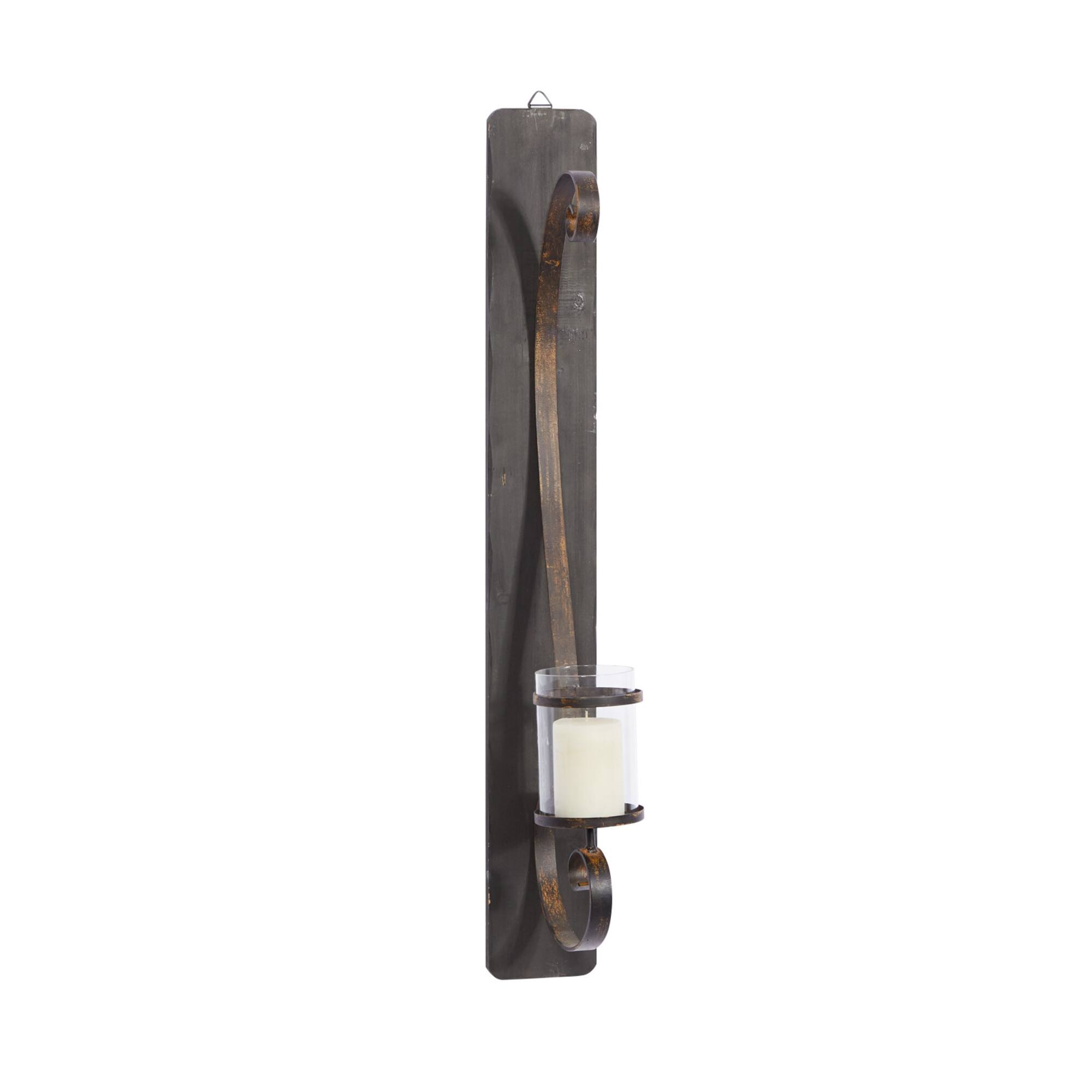 Black Iron Rustic Candle Wall Sconce, 36" x 8" x 5"